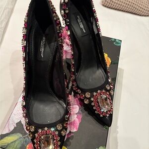 Dolce & Gabbana Black and Pink Embellished Heels